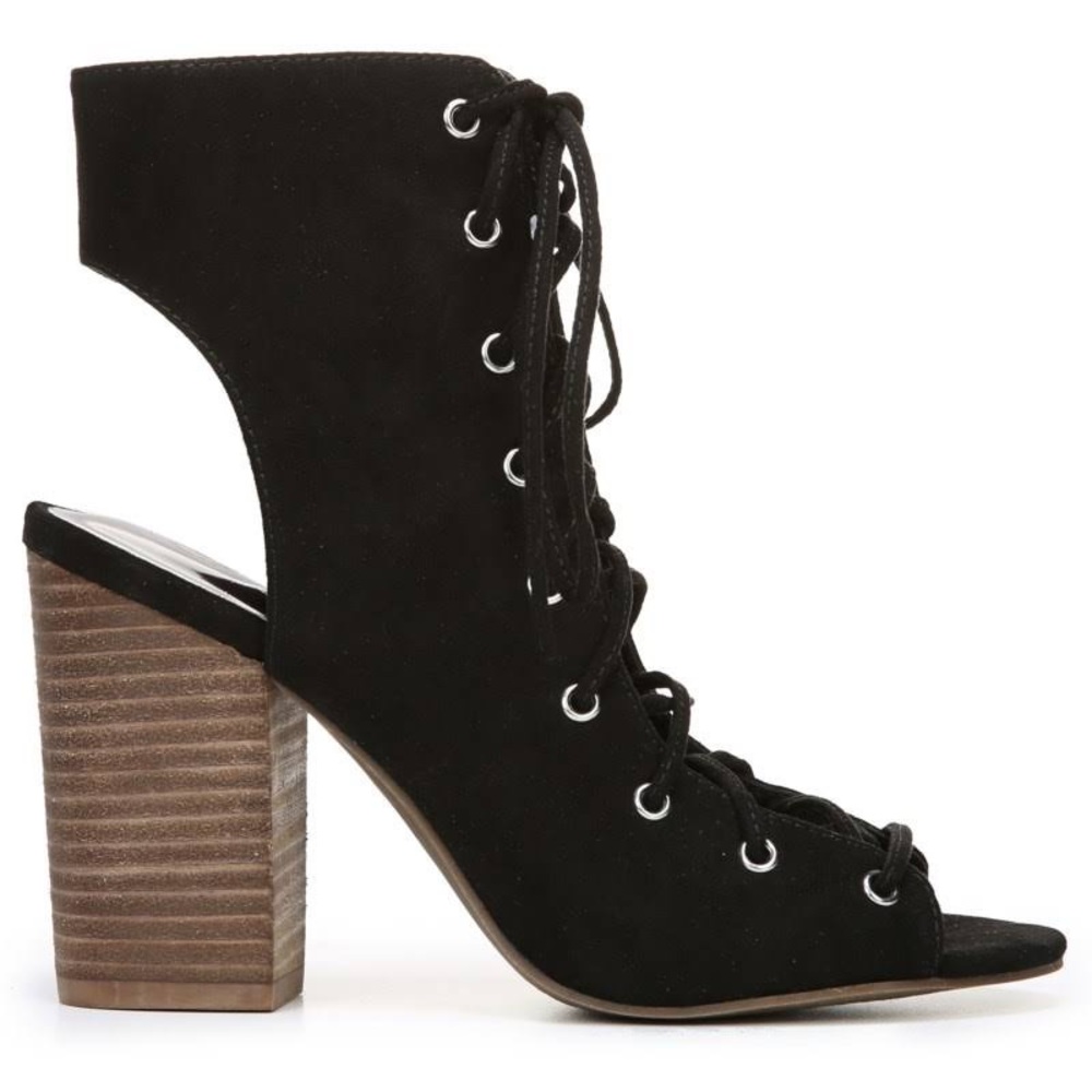 Carlos Santana Jolene Lace-Up Stacked Heel Black Size 8 Peep Toe Suede Fabric